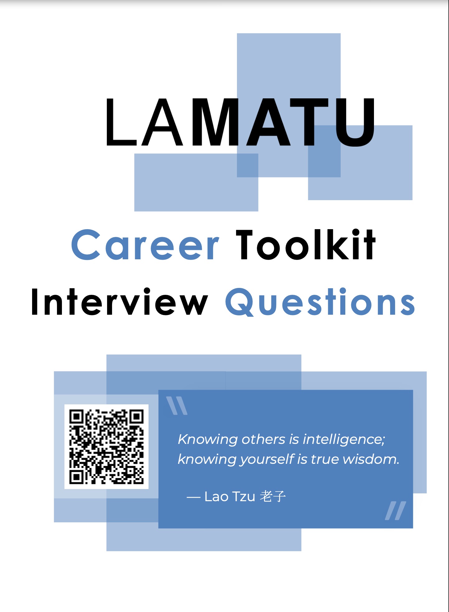 Cover page of the LaMatu Job Interview Questions Workbook, a part of the Career Toolkit by LaMatu